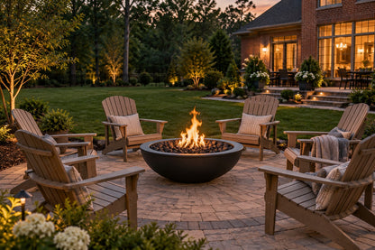48" diameter x 16" H Sedona Fire Bowl - Powder Coat by The Outdoor Plus, backyard fire pit area
