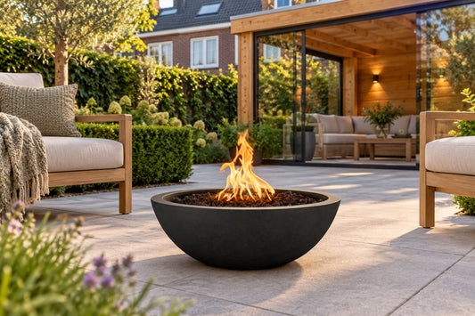 Sedona Fire Bowl GFRC Concrete by The Outdoor Plus in a garden setting
