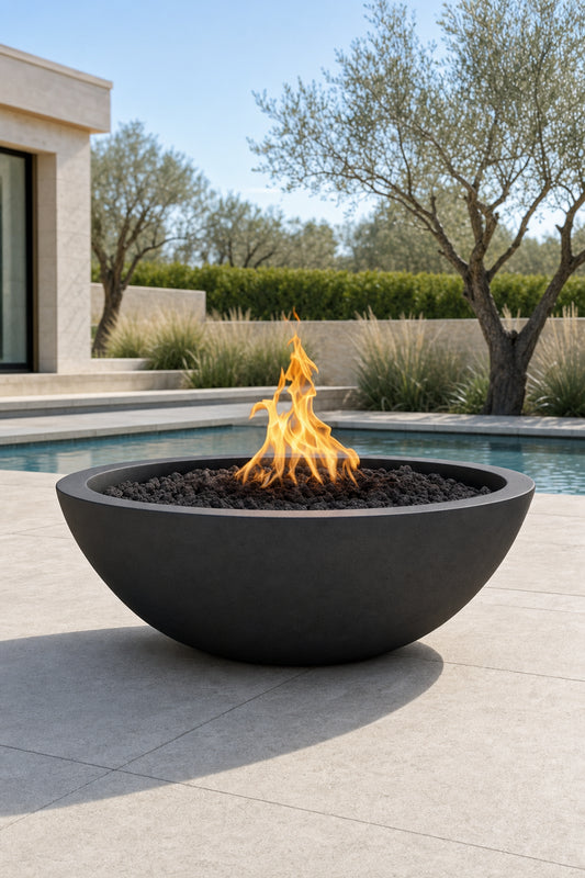 Sedona Fire Bowl - GFRC Concrete - 27" - Black Lifestyle