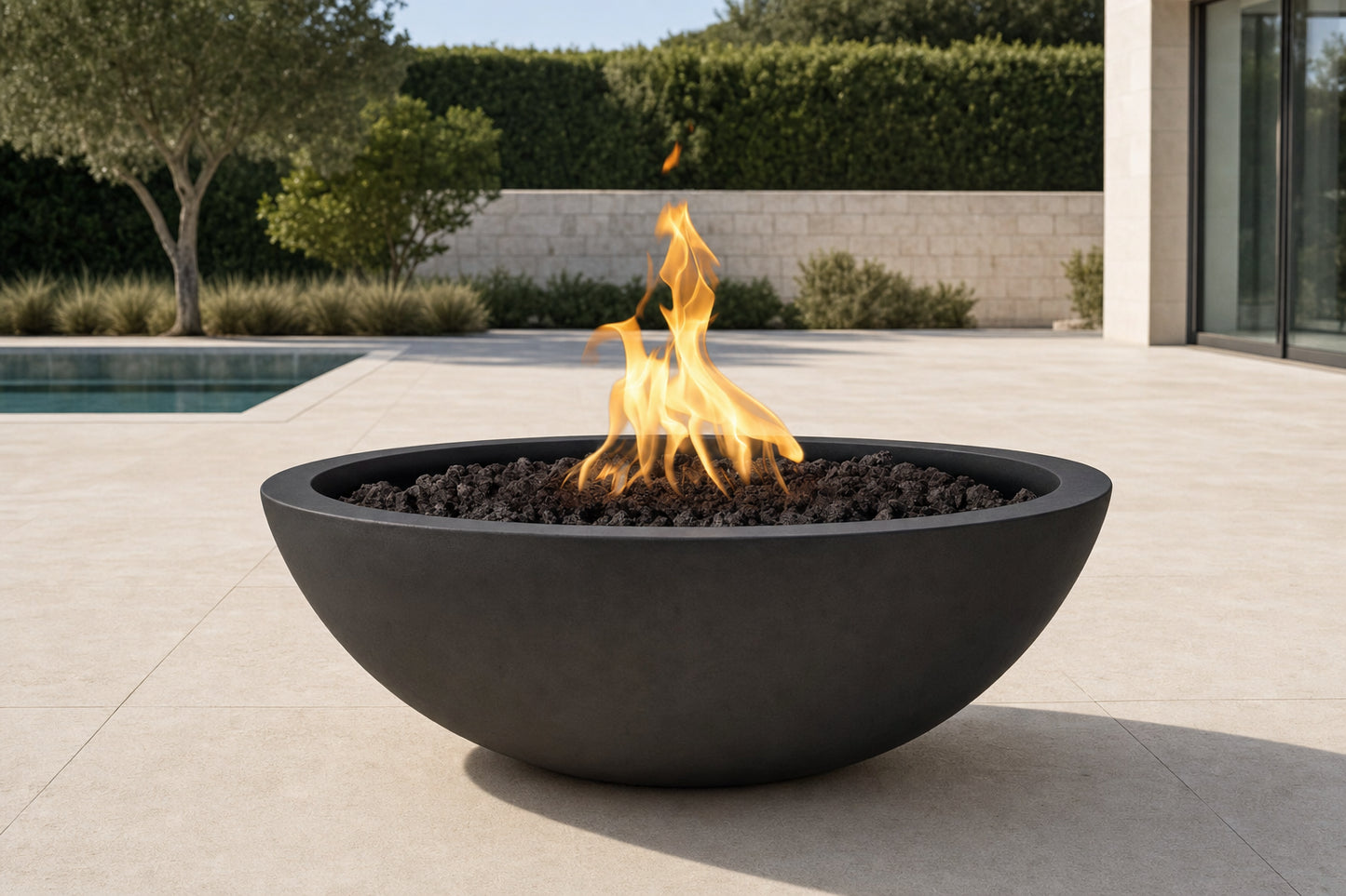 Sedona Fire Bowl - GFRC Concrete - 27" - Black Lifestyle
