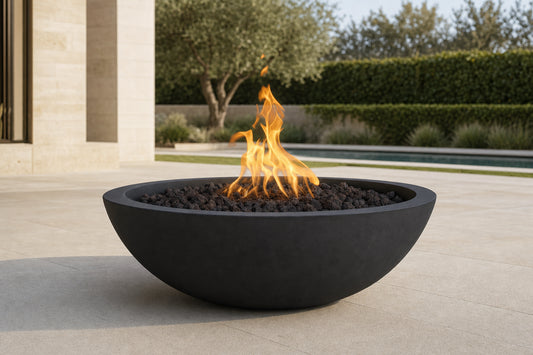 Sedona Fire Bowl - GFRC Concrete - 33" - Black Lifestyle