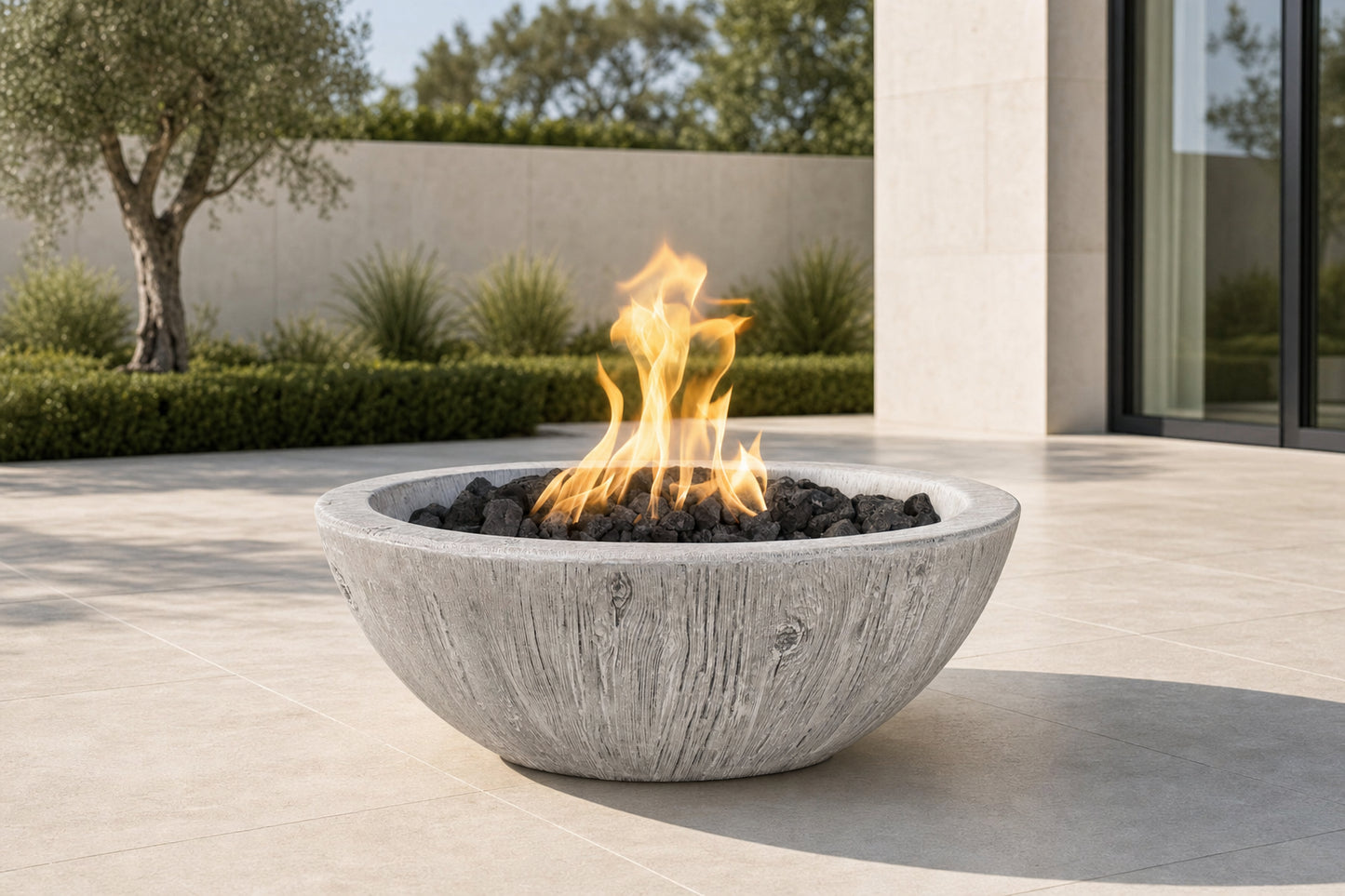 Sedona Fire Bowl - GFRC Wood Grain - 27" - Ivory Lifestyle