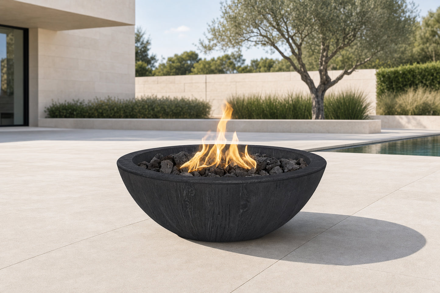 Sedona Fire Bowl - GFRC Wood Grain - 27" - Ebony Lifestyle
