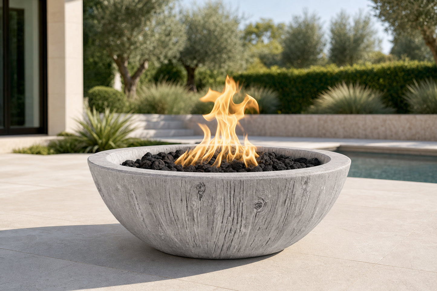 Sedona Fire Bowl - GFRC Wood Grain - 27" - Ivory Lifestyle