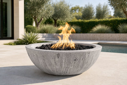 Sedona Fire Bowl - GFRC Wood Grain - 27" - Ivory Lifestyle