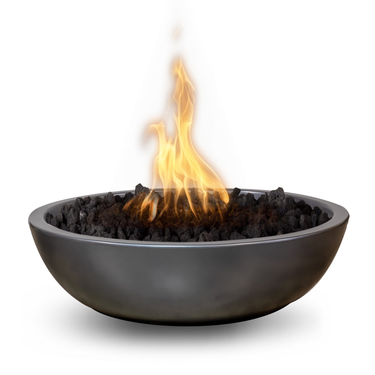 Sedona 48 inch round GFRC concrete gas fire bowl with narrow ledge by The Outdoor Plus