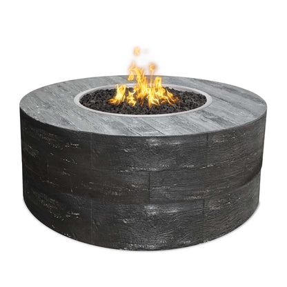 Sequoia 60 inch round 24 inch tall GFRC wood grain gas fire pit by The Outdoor Plus