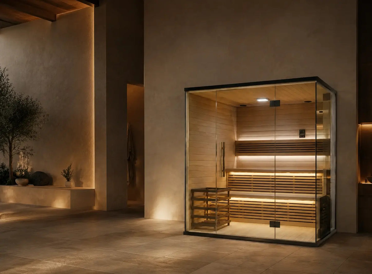SOLENNE Aurelia indoor glass-front sauna – image 1