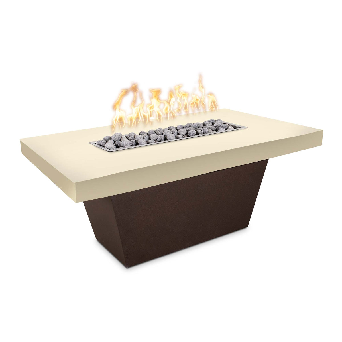 Tacoma 48 inch rectangular gas fire table with GFRC concrete top and powder coat steel base by The Outdoor Plus
