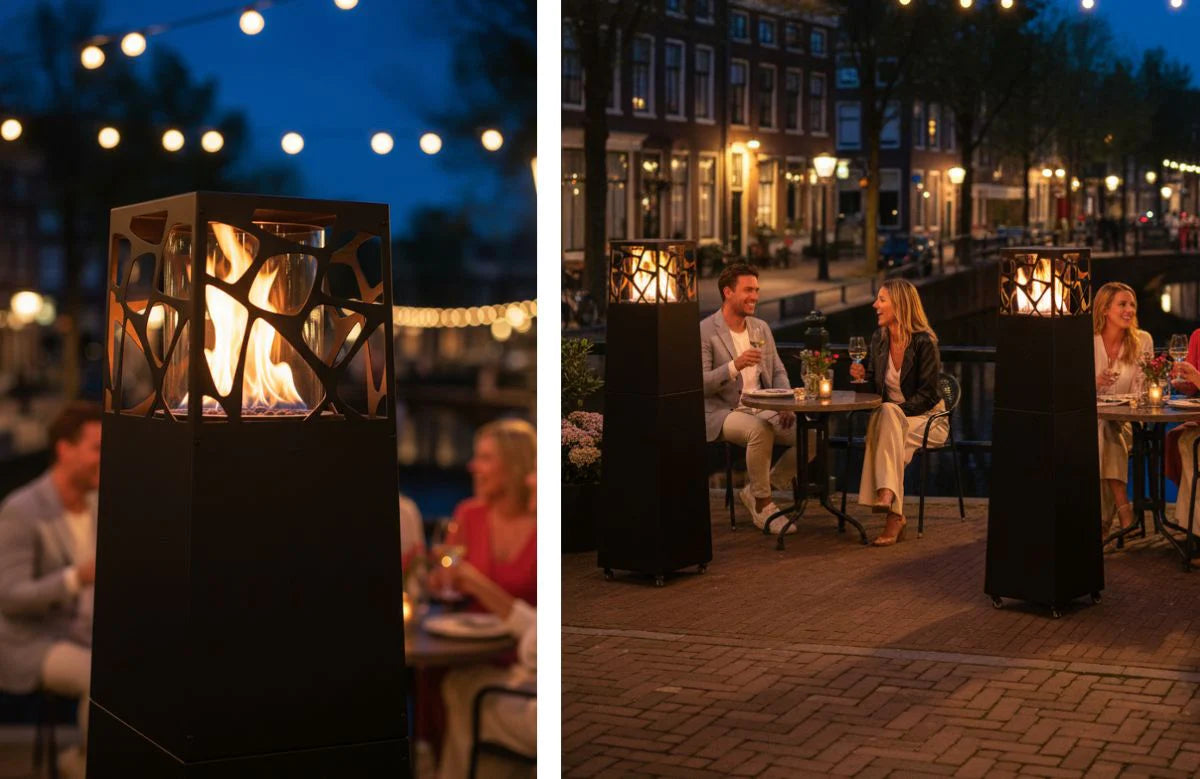 Freestanding Propane Outdoor Gas Fireplace – Modern Fire Column | Planika Pyramid | 28,000 BTU – terrace black hospit...