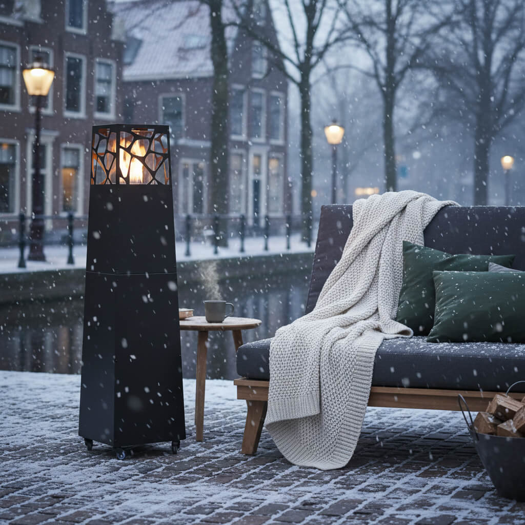 Freestanding Propane Outdoor Gas Fireplace – Modern Fire Column | Planika Pyramid | 28,000 BTU – terrace black hospit...