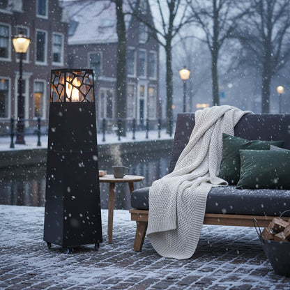 Freestanding Propane Outdoor Gas Fireplace – Modern Fire Column | Planika Pyramid | 28,000 BTU – terrace black hospit...