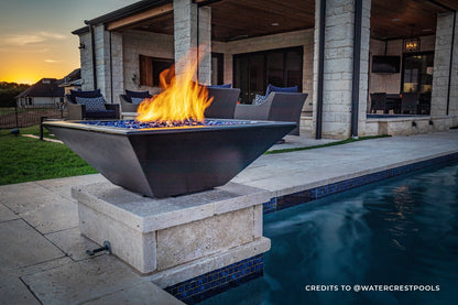 Maya GFRC fire bowl in a refined outdoor setting