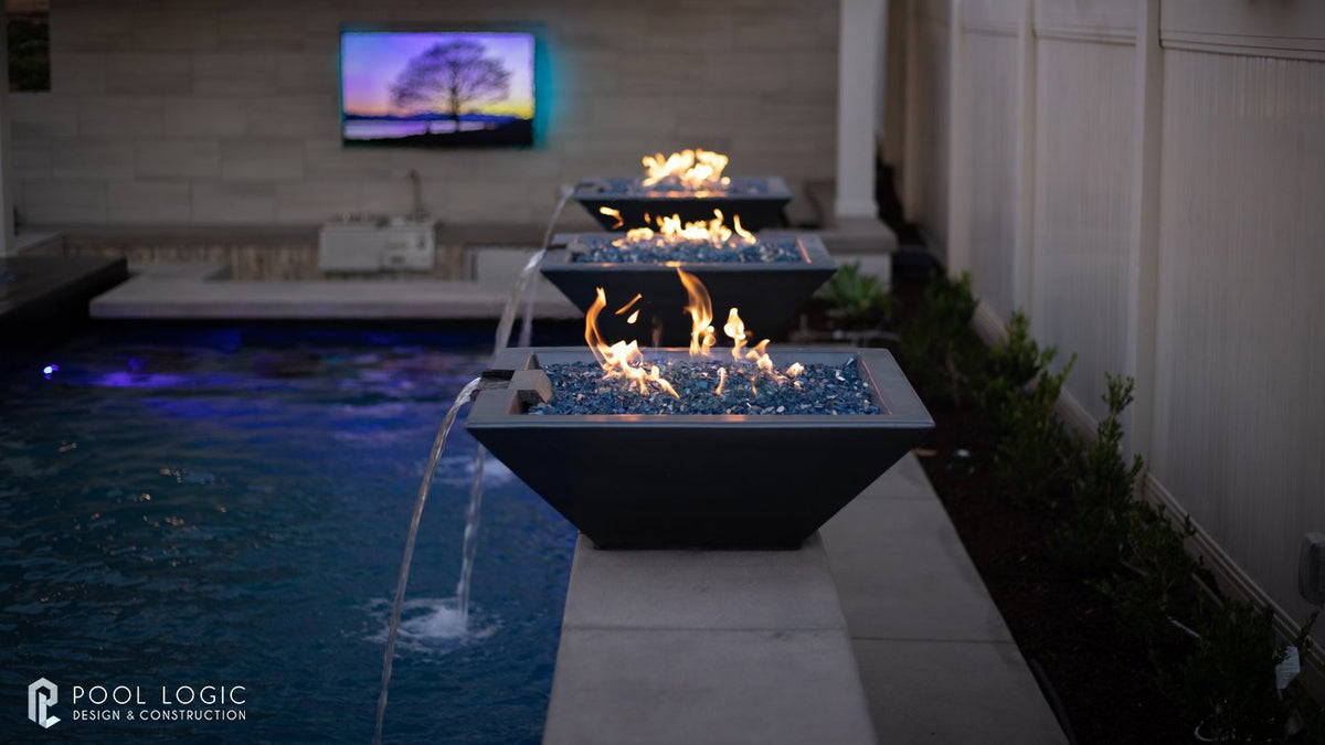 Maya fire and water bowl in metallic slate finish