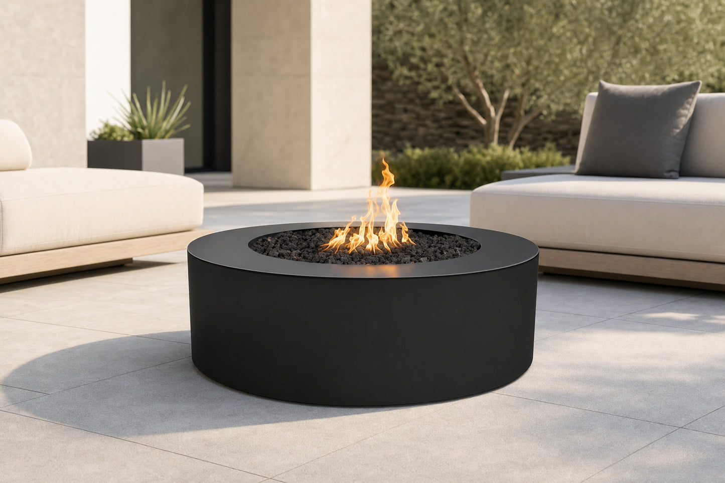 Unity Fire Pit - Powder Coat - 24" Tall - 48" - Gloss Black Lifestyle