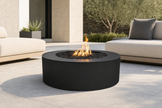 Unity Fire Pit - Powder Coat - 24" Tall - 48" - Gloss Black Lifestyle