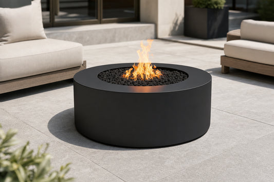 Unity Fire Pit - Powder Coat - 24" Tall - 48" - Gloss Black Lifestyle