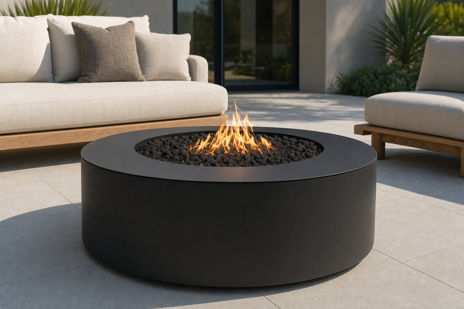 Unity Fire Pit - Powder Coat - 24" Tall - 48" - Gloss Black Lifestyle