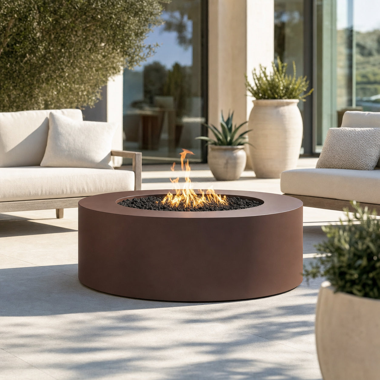 Unity Fire Pit - Powder Coat - 24" Tall - 48" - Matte Black Lifestyle