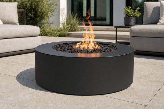Unity Fire Pit - Powder Coat - 24" Tall - 60" - Gloss Black Lifestyle