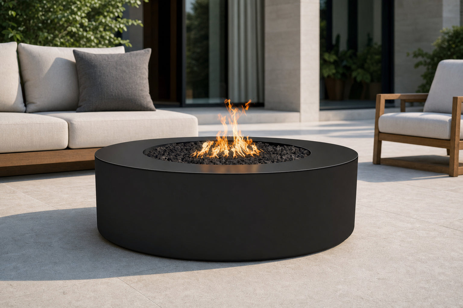 Unity Fire Pit - Powder Coat - 24" Tall - 72" - Matte Black Lifestyle