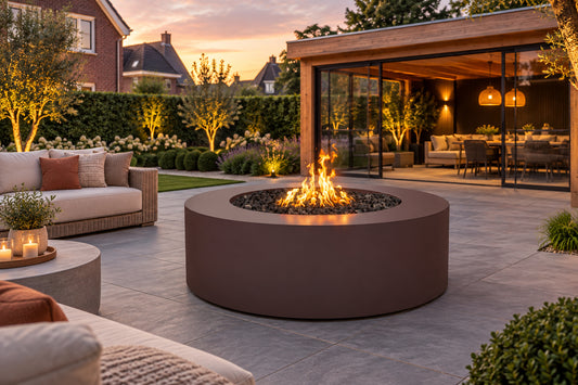 Unity Fire Pit Powder Coat by The Outdoor Plus in a garden setting