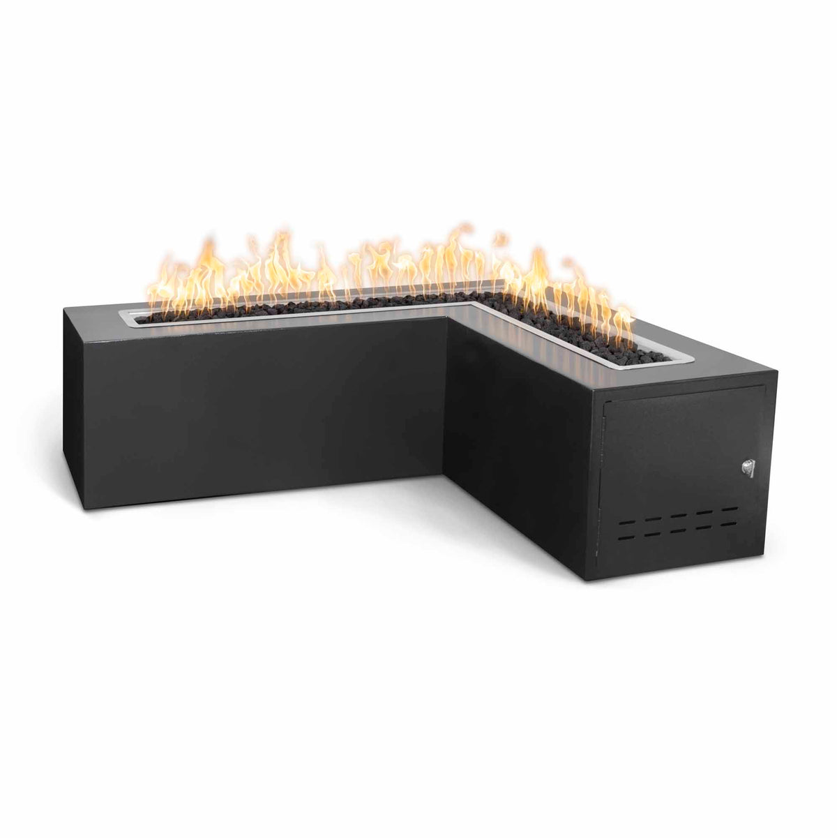 Whitney 48 inch L-shaped corner metal gas fire pit by The Outdoor Plus